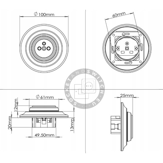 Flush-Mounted Porcelain Pin Socket Type / Earthed Power Socket