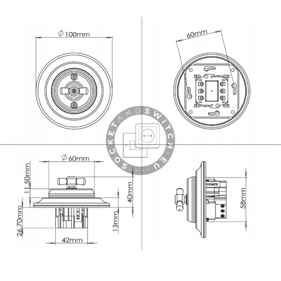 Flush-Mounted Rotary Ceramic Ring Bell Switch / Push Button Switch