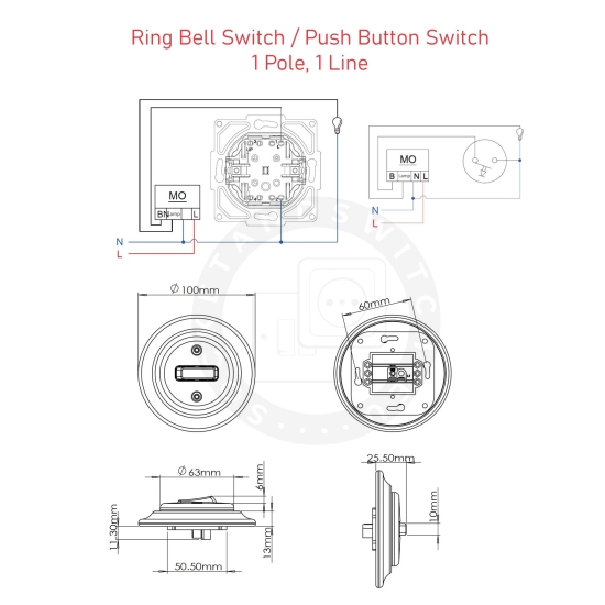 Flush-Mounted Rocker Ceramic Ring Bell Switch / Push Button Switch