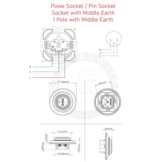 Flush-Mounted Porcelain Pin Socket Type / Earthed Power Socket