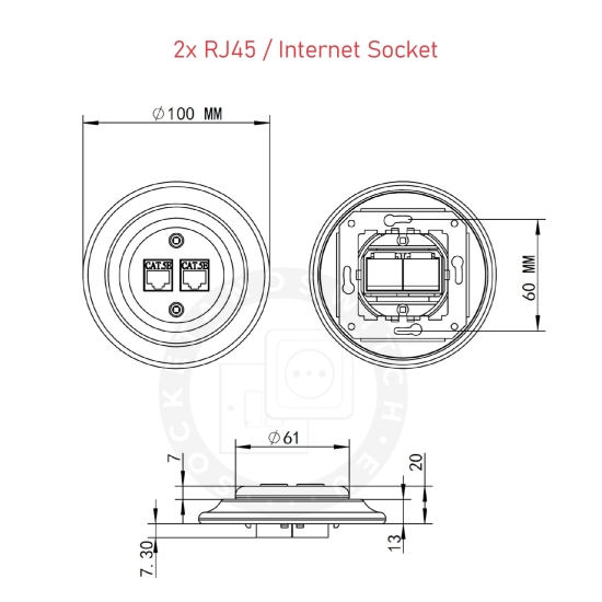 Flush-Mounted Ceramic RJ45 / Internet Socket