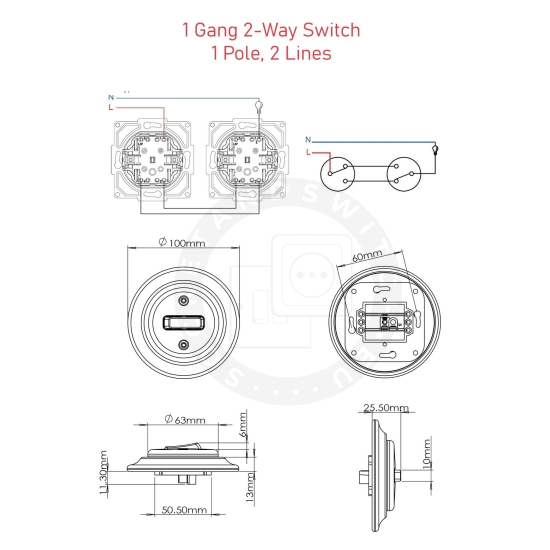 Flush-Mounted Single Stairs Light Rocker Switch / 1 Gang Two-Way Switch